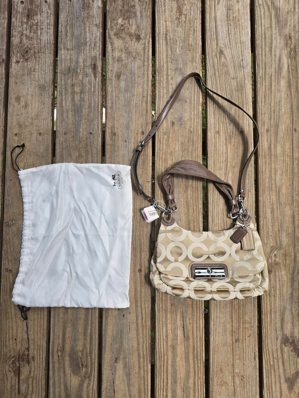 Coach Beige Signature C Logo Shoulder Bag